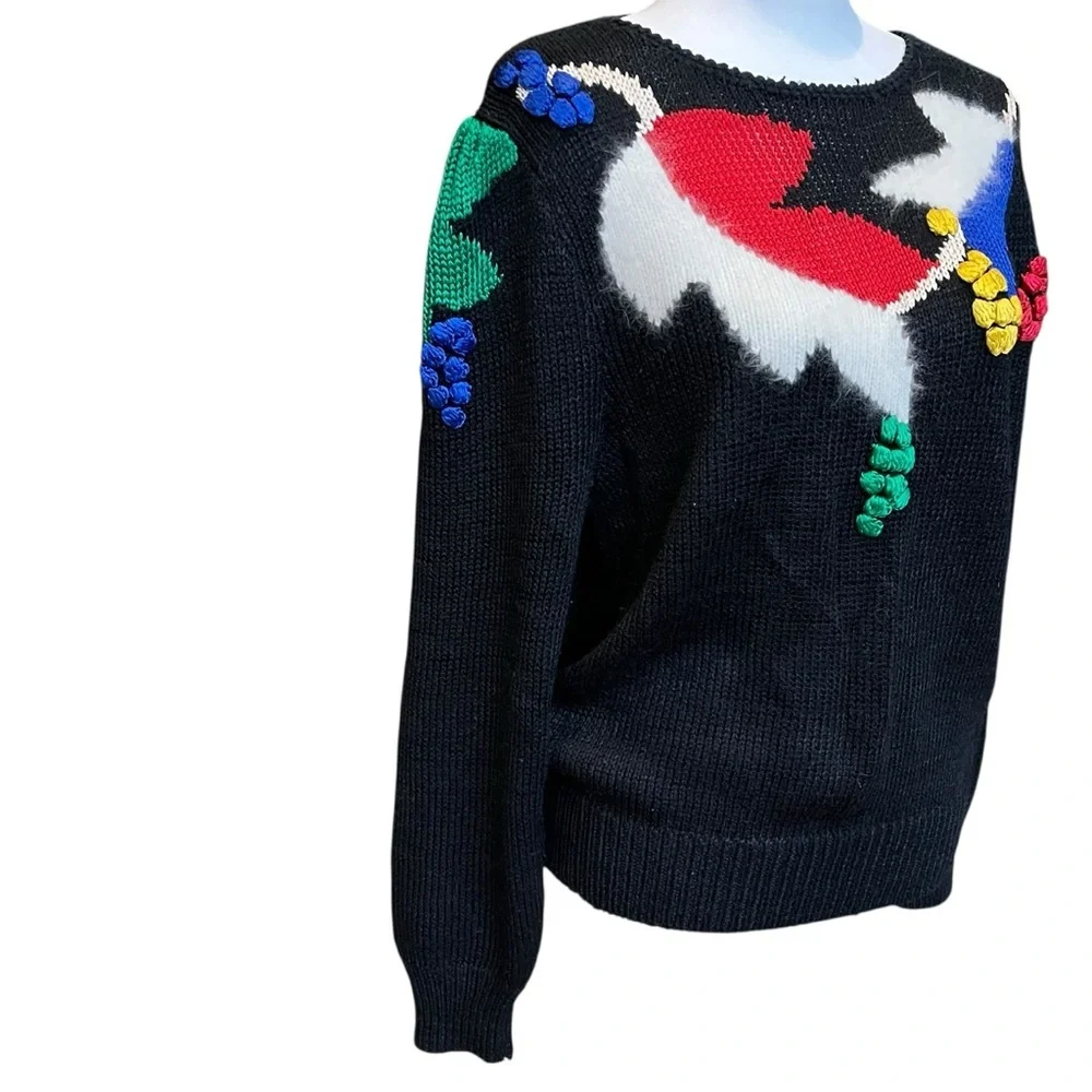 VTG Alexandria Sweater Womens Large Bold Color Block Angora 80s Statement
